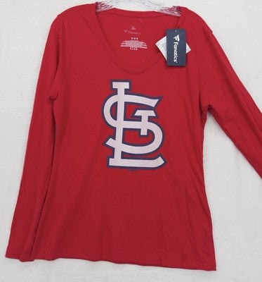 Fanatics St Louis Cardinals Shirt Womens Large Long Sleeve Red V Neck Tee New