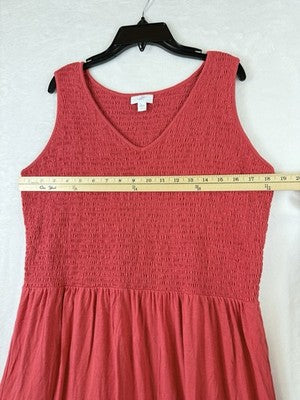 J Jill Large Tall Dress Midi Fit And Flare Knit Pink Sleeveless Ruched Women