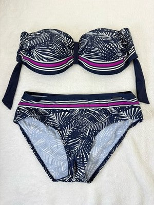 Venus Bandeau Bikini Set C Top 4 Bottom Blue Purple Floral Underwire Womens