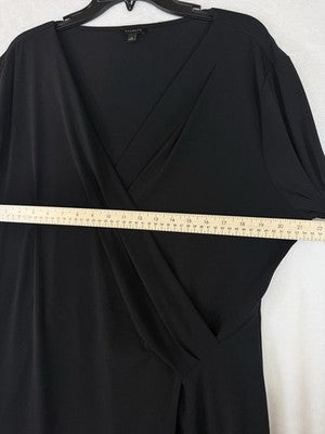 Talbots Dress XL Black Faux Wrap 3/4 Sleeve Midi