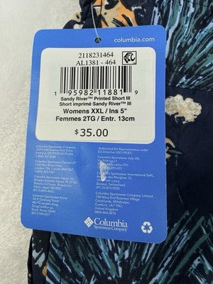 Columbia Shorts Womens XXL Sandy River Short II 5” Nylon Birds Pockets New NWT