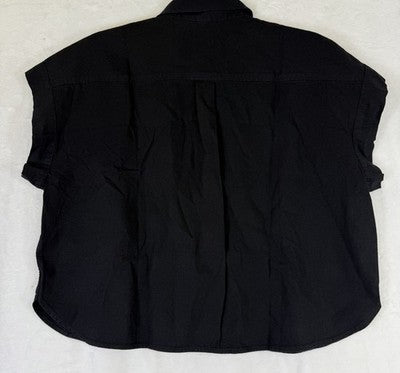 Gap Linen Blend Crop Shirt Small Womens Black Button Up Short Sleeve Women