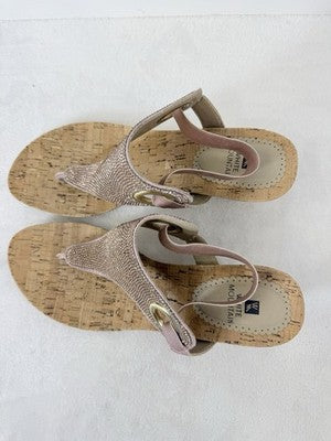 White Mountain Shoes 11 Womens Sandals Cork Wedge Pink Glitter Thong
