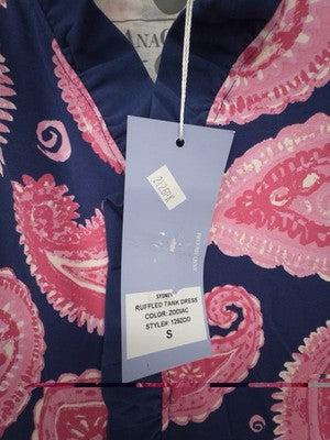 Ana Claire Dress Small Sleeveless Ruffled Tank Pink Blue Paisley Women New NWT