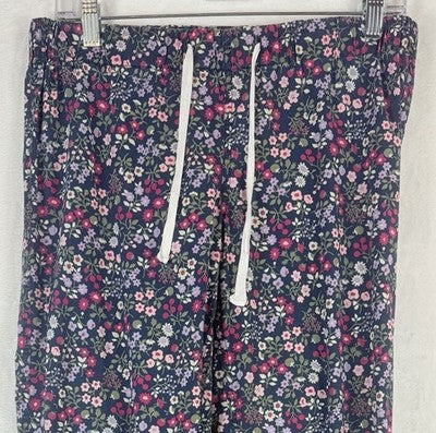 J Crew Pajama Pants XS Womens Blue Floral 100% Cotton Poplin Drawstring