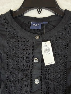Gap Lace Trim Mini Dress Medium Petite Women Black 3/4 Sleeve Boho Whimsical New