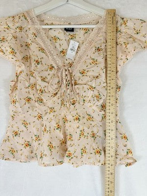 Gap Top Small Womens Babydoll Flutter Sleeve Floral Whimsical Fairycore New NWT