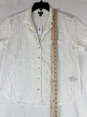 Gap XS Eyelet Poplin Pajama Shirt Top Womens Ivory Short Sleeve New NWT