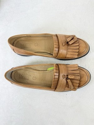 Hotter Shoes Womens 8 US Hamlet Loafers Leather Tassle Slip On Cognac Brown