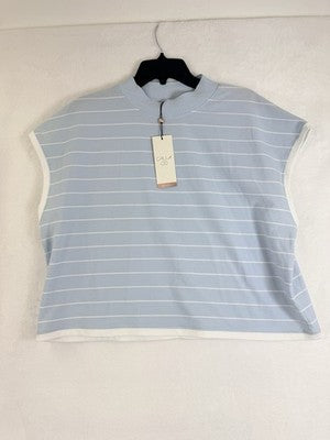 Calia Top XXL Crop Mock Neck Knit Blue White Striped New NWT