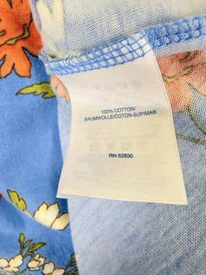 Lands End Relaxed Fit Cotton T Shirt 1X Petite Blue Floral Long Sleeve Knit Tee
