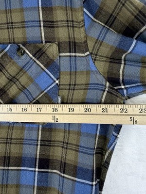 Eddie Bauer Flannel Shirt Mens Large Green Blue Button Up Long Sleeve Cotton