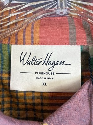 Walter Hagen Golf Shirt XL Short Sleeve Plaid Mens Button Up 100% Cotton New NWT