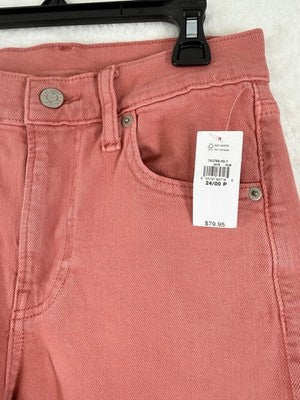 Gap High Rise Stride Ankle Jeans 24 00 Petite Coral Pink Raw Hem Womens New NWT