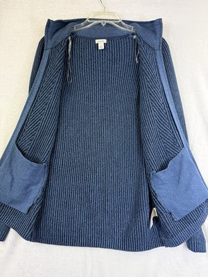 LL Bean Cardigan Sweater Womens XS Blue  Cable Knit Full Zip Blue 100% Cotton