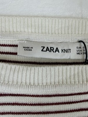 Zara Knit Sweater Women Small Ivory Navy Blue Stripe Long Sleeve Top NWOT