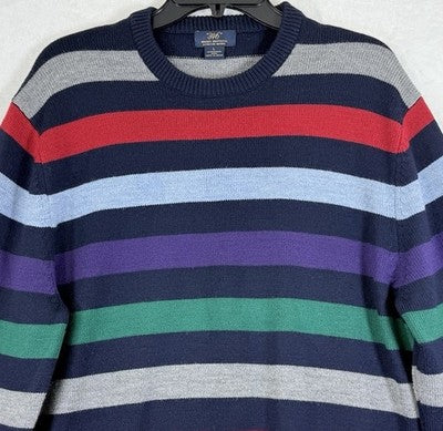 Brooks Brothers Sweater Large Men’s Merino Wool Crew Neck Navy Blue Striped