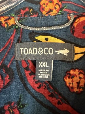 Toad And Co Mens Shirt XXL Fletcher Blue  Fruit Print Short Sleeve Button Up