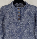 Lands End Womens Tops Large Blue Pullover Mock Neck Button Long Sleeve Knit