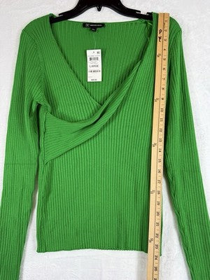 INC International Concepts Tops Large Faux Wrap Long Sleeve Green Womens New