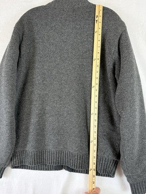 LL Bean Sweater Jacket Medium Mens Gray Lambs Wool Sherpa Fleece Lined Full Zip