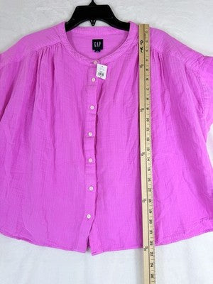 Gap Cotton Gauze Dolman Shirt Medium Womens Top Pink Button Up Short Sleeve New