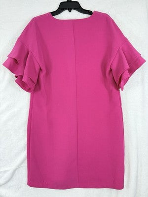 Worthington Dress Medium Barbie Pink Shift Short Ruffle Sleeve Womens