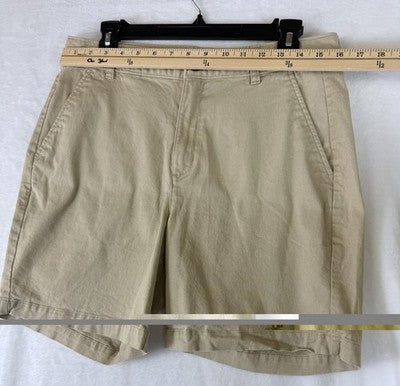 Old Navy Uniform Bermuda Shorts 12 Women Tan Beige Adjustable Waist 7” High Rise