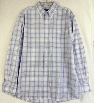Jos A Bank Traveler Shirt Large Traditional Fit Blue Plaid Button Down Up