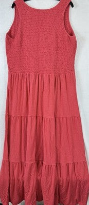 J Jill Large Tall Dress Midi Fit And Flare Knit Pink Sleeveless Ruched Women