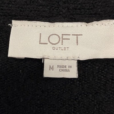 Ann Taylor Loft Cardigan Sweater Medium Black Pearls Button Front Medium Womens
