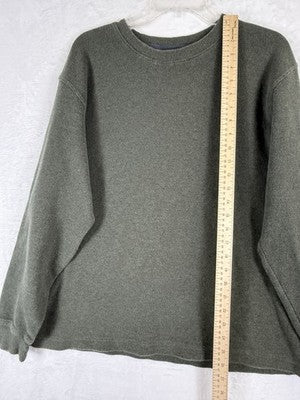 LL Bean Mens Large Waffle Knit Crew Sweatshirt Long Sleeve Green Pullover Cotton
