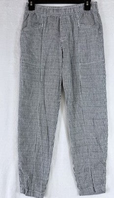 Old Navy Linen Pants XS Women Gray White Striped Pull On Cotton