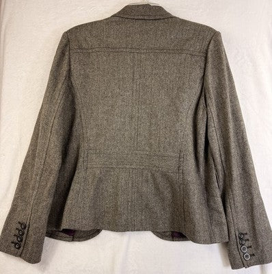 Eddie Bauer Blazer Women 16 Wool Brown Herringbone Tweed Jacket