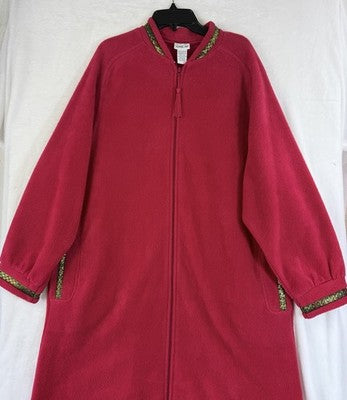 Vintage Vanity Fair Robe Medium Red Fleece Full Zipper Housecoat Womens
