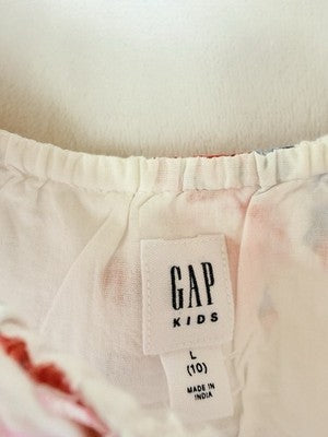 Gap Kids Babydoll Dress Large 10 White Pink Floral 100% Cotton Girls New NWT