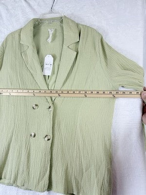 Sadie And Sage By The Shore Blazer Large 100% Cotton Gauze Green New NWT