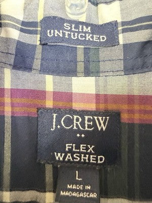 J Crew Shirt Large Men Flex Washed Slim Untucked Blue Plaid Button Down