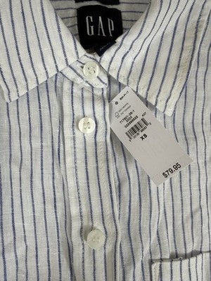 Gap 100% Linen Shirt XS Women Blue Stripe Button Up Long Sleeve Relaxed New