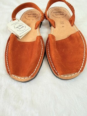 NWT Palmaira Avarca Sandals Orange Suede Leather Slingback Menorcan US 7 EU 38