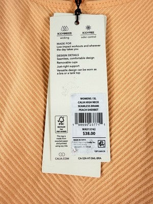 Calia Top XL High Neck Built In Bra Tank Workout Gym Shirt Womens Orange New NWT
