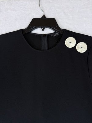 Zara Top Small Women Black Button Shoulder Blouse 3/4 Sleeve