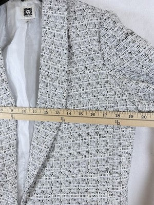 Anne Klein Blazer Medium Long Jacket Open Front Gray Gold Tweed Jacket Womens