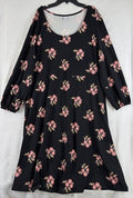 Old Navy Dress 1X Knit Black Floral Long Sleeve Midi Soft Fit Flare Plus Size