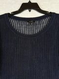 Talbots 100% Linen Top Large Womens Blue Open Knit Sweater 3/4 Sleeve