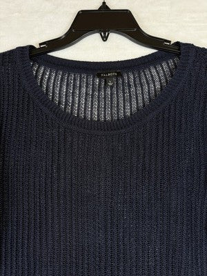 Talbots 100% Linen Top Large Womens Blue Open Knit Sweater 3/4 Sleeve