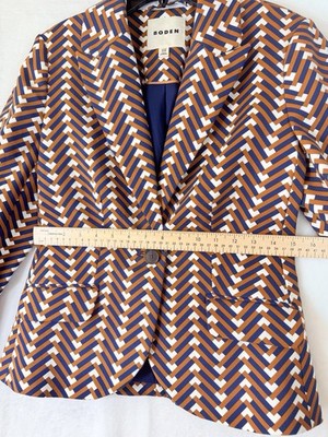 Boden Blazer 4 Womens Jacket Brown Navy Blue Print 1 Button