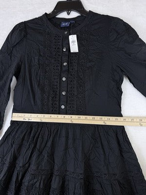 Gap Lace Trim Mini Dress Medium Petite Women Black 3/4 Sleeve Boho Whimsical New