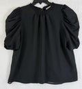 LOFT Top Medium Black Puff Short Sleeve Ruffle Neck Blouse Womens
