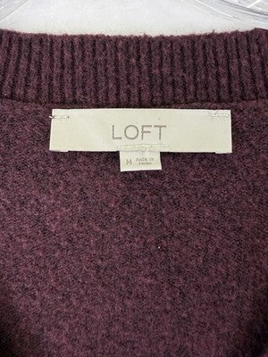 Ann Taylor Loft Sweater Medium Wool Blend Burgundy V Neck Pullover Tops Women